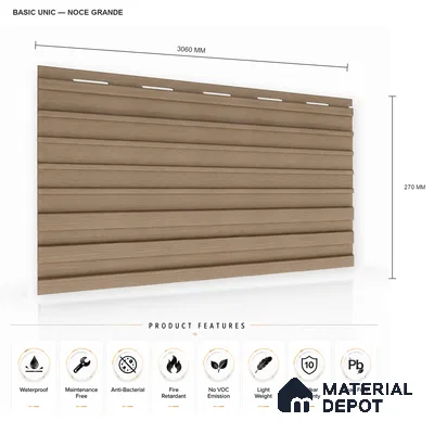Noce Grande 10 ft x 0.89 ft (3060x270 mm) Unic Design Interior & Exterior Wall & Ceiling Panel - 15 mm | Suitable for Balcony, Facade & Open Area | Width is Subjected to 5% Variation