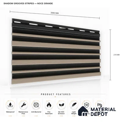 Noce Grande 10 ft x 0.89 ft (3060x270 mm) Stripes Dual Tone Design Interior & Exterior Wall & Ceiling Panel - 20 mm | Suitable for Balcony, Facade & Open Area | Width is Subjected to 5% Variation