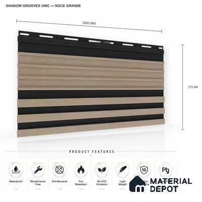 Noce Grande 10 ft x 0.89 ft (3060x270 mm) Unic Dual Tone Design Interior & Exterior Wall & Ceiling Panel - 15 mm | Suitable for Balcony, Facade & Open Area | Width is Subjected to 5% Variation