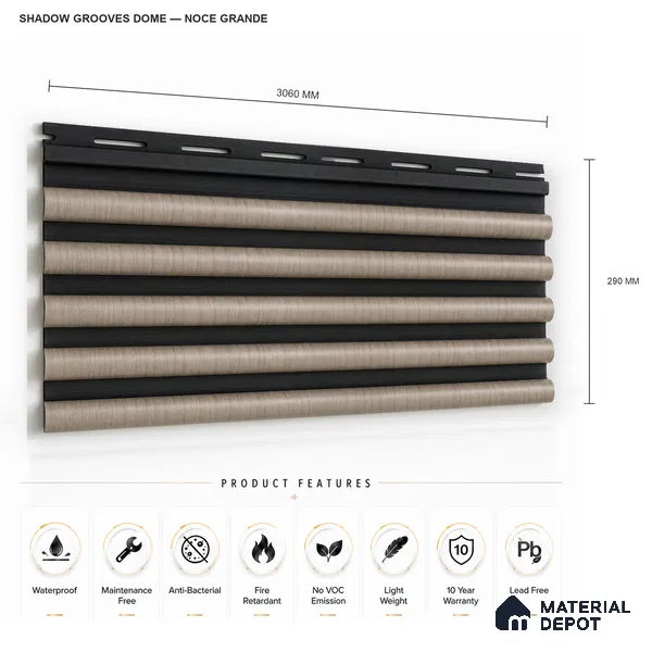 Noce Grande 10 ft x 0.7 ft (3060x215 mm) Dome Dual Black Design Interior & Exterior Wall & Ceiling Panel - 20 mm | Suitable for Balcony, Facade & Open Area | Width is Subjected to 5% Variation