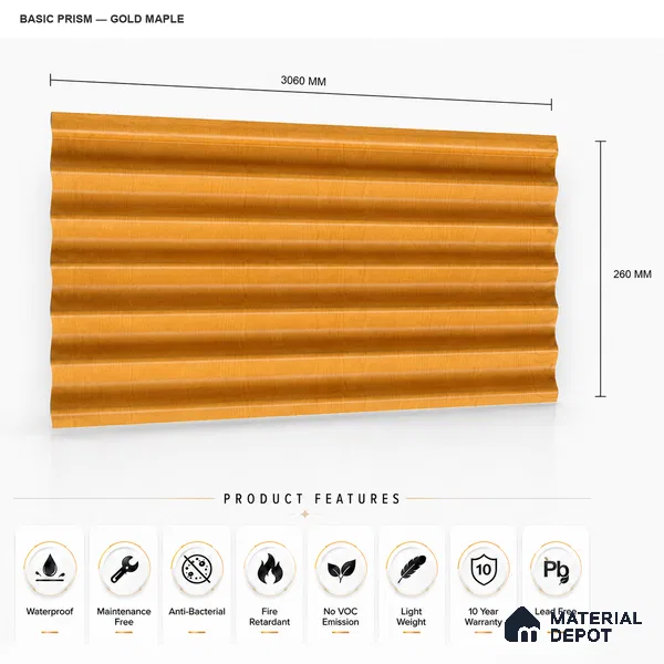 Gold Maple 10 ft x 0.85 ft (3060x260 mm) Prism Design Interior & Exterior Wall & Ceiling Panel - 21 mm | Suitable for Balcony, Facade & Open Area | Width is Subjected to 5% Variation