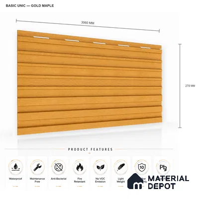 Gold Maple 10 ft x 0.89 ft (3060x270 mm) Unic Design Interior & Exterior Wall & Ceiling Panel - 15 mm | Suitable for Balcony, Facade & Open Area | Width is Subjected to 5% Variation