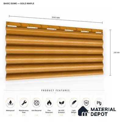 Gold Maple 10 ft x 0.7 ft (3060x215 mm) Dome Design Interior & Exterior Wall & Ceiling Panel - 20 mm | Suitable for Balcony, Facade & Open Area | Width is Subjected to 5% Variation