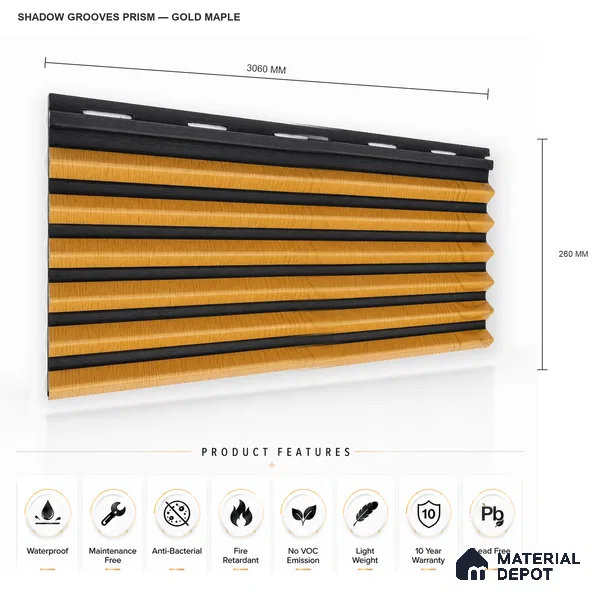 Gold Maple 10 ft x 0.85 ft (3060x260 mm) Prism Dual Tone Design Interior & Exterior Wall & Ceiling Panel - 21 mm | Suitable for Balcony, Facade & Open Area | Width is Subjected to 5% Variation