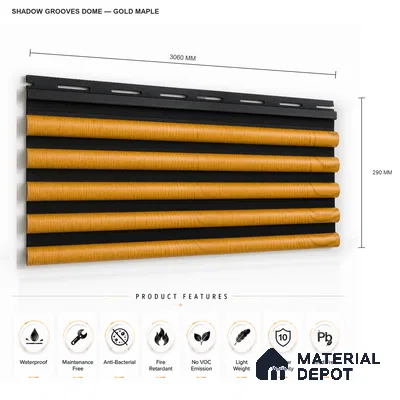 Gold Maple 10 ft x 0.7 ft (3060x215 mm) Dome Dual Black Design Interior & Exterior Wall & Ceiling Panel - 20 mm | Suitable for Balcony, Facade & Open Area | Width is Subjected to 5% Variation