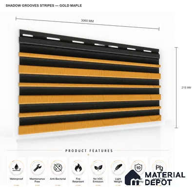 Gold Maple 10 ft x 0.89 ft (3060x270 mm) Stripes Dual Tone Design Interior & Exterior Wall & Ceiling Panel - 20 mm | Suitable for Balcony, Facade & Open Area | Width is Subjected to 5% Variation