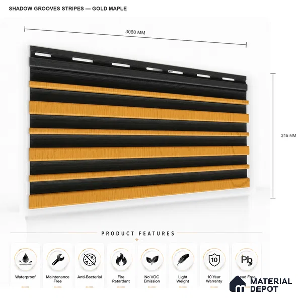 Gold Maple 10 ft x 0.89 ft (3060x270 mm) Stripes Dual Tone Design Interior & Exterior Wall & Ceiling Panel - 20 mm | Suitable for Balcony, Facade & Open Area | Width is Subjected to 5% Variation