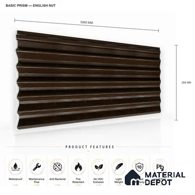 English Nut 10 ft x 0.85 ft (3060x260 mm) Prism Design Interior & Exterior Wall & Ceiling Panel - 21 mm | Suitable for Balcony, Facade & Open Area | Width is Subjected to 5% Variation