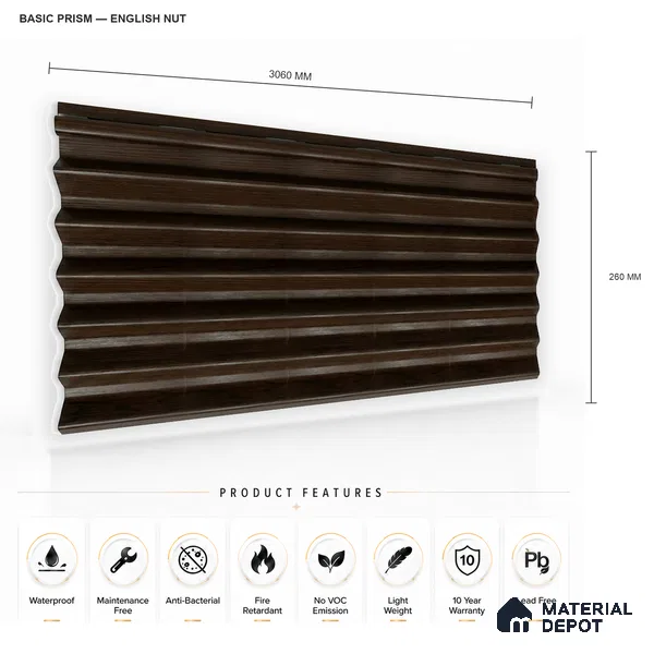 English Nut 10 ft x 0.85 ft (3060x260 mm) Prism Design Interior & Exterior Wall & Ceiling Panel - 21 mm | Suitable for Balcony, Facade & Open Area | Width is Subjected to 5% Variation
