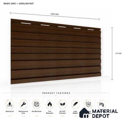English Nut 10 ft x 0.89 ft (3060x270 mm) Unic Design Interior & Exterior Wall & Ceiling Panel - 15 mm | Suitable for Balcony, Facade & Open Area | Width is Subjected to 5% Variation