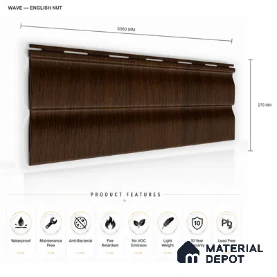 English Nut 10 ft x 0.89 ft (3060x270 mm) Wave Design Interior & Exterior Wall & Ceiling Panel - 16 mm | Suitable for Balcony, Facade & Open Area | Width is Subjected to 5% Variation