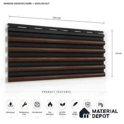 English Nut 10 ft x 0.7 ft (3060x215 mm) Dome Dual Black Design Interior & Exterior Wall & Ceiling Panel - 20 mm | Suitable for Balcony, Facade & Open Area | Width is Subjected to 5% Variation