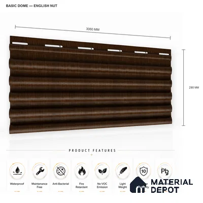 English Nut 10 ft x 0.7 ft (3060x215 mm) Dome Design Interior & Exterior Wall & Ceiling Panel - 20 mm | Suitable for Balcony, Facade & Open Area | Width is Subjected to 5% Variation