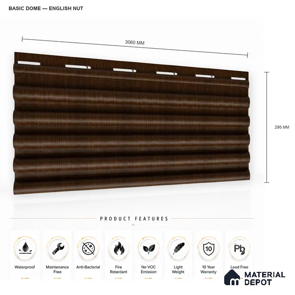 English Nut 10 ft x 0.7 ft (3060x215 mm) Dome Design Interior & Exterior Wall & Ceiling Panel - 20 mm | Suitable for Balcony, Facade & Open Area | Width is Subjected to 5% Variation