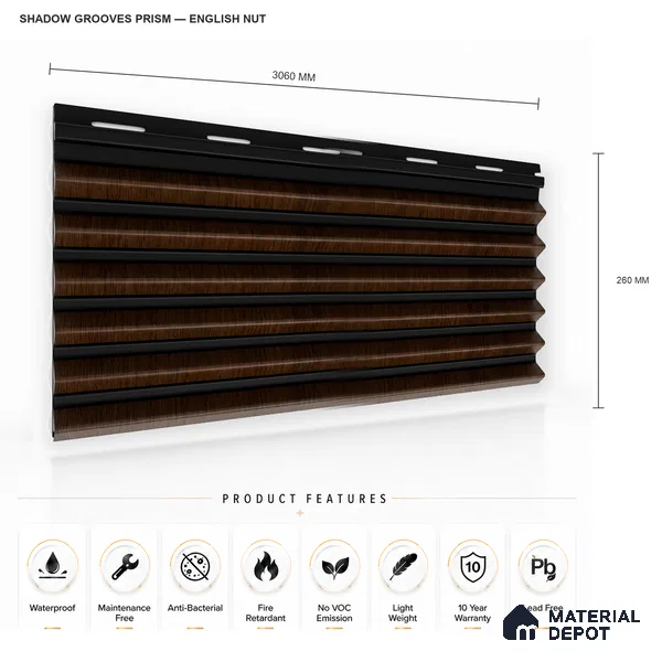 English Nut 10 ft x 0.85 ft (3060x260 mm) Prism Dual Tone Design Interior & Exterior Wall & Ceiling Panel - 21 mm | Suitable for Balcony, Facade & Open Area | Width is Subjected to 5% Variation