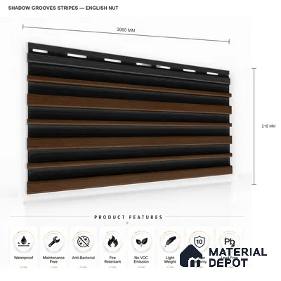 English Nut 10 ft x 0.89 ft (3060x270 mm) Stripes Dual Tone Design Interior & Exterior Wall & Ceiling Panel - 20 mm | Suitable for Balcony, Facade & Open Area | Width is Subjected to 5% Variation