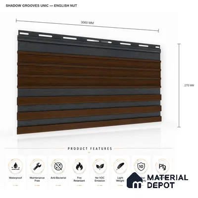 English Nut 10 ft x 0.89 ft (3060x270 mm) Unic Dual Tone Design Interior & Exterior Wall & Ceiling Panel - 15 mm | Suitable for Balcony, Facade & Open Area | Width is Subjected to 5% Variation