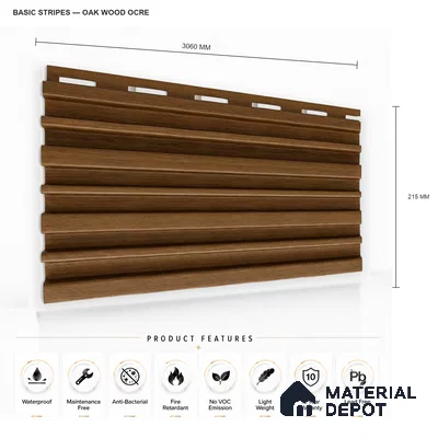 Oak Wood Ocre 10 ft x 0.89 ft (3060x270 mm) Stripes Design Interior & Exterior Wall & Ceiling Panel - 20 mm | Suitable for Balcony, Facade & Open Area | Width is Subjected to 5% Variation