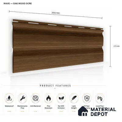 Oak Wood Ocre 10 ft x 0.89 ft (3060x270 mm) Wave Design Interior & Exterior Wall & Ceiling Panel - 16 mm | Suitable for Balcony, Facade & Open Area | Width is Subjected to 5% Variation
