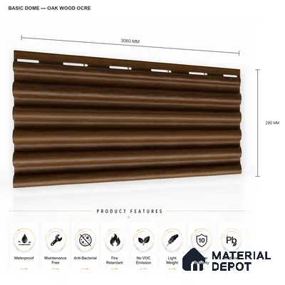 Oak Wood Ocre 10 ft x 0.7 ft (3060x215 mm) Dome Design Interior & Exterior Wall & Ceiling Panel - 20 mm | Suitable for Balcony, Facade & Open Area | Width is Subjected to 5% Variation