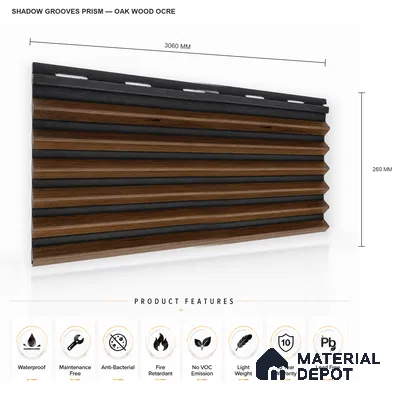 Oak Wood Ocre 10 ft x 0.85 ft (3060x260 mm) Prism Dual Tone Design Interior & Exterior Wall & Ceiling Panel - 21 mm | Suitable for Balcony, Facade & Open Area | Width is Subjected to 5% Variation