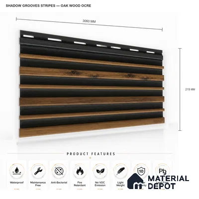 Oak Wood Ocre 10 ft x 0.89 ft (3060x270 mm) Stripes Dual Tone Design Interior & Exterior Wall & Ceiling Panel - 20 mm | Suitable for Balcony, Facade & Open Area | Width is Subjected to 5% Variation