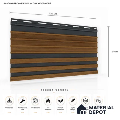 Oak Wood Ocre 10 ft x 0.89 ft (3060x270 mm) Unic Dual Tone Design Interior & Exterior Wall & Ceiling Panel - 15 mm | Suitable for Balcony, Facade & Open Area | Width is Subjected to 5% Variation