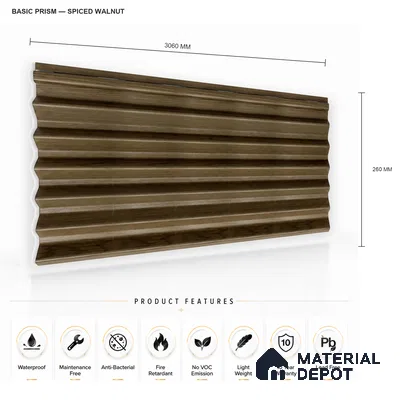 Spiced Walnut 10 ft x 0.85 ft (3060x260 mm) Prism Design Interior & Exterior Wall & Ceiling Panel - 21 mm | Suitable for Balcony, Facade & Open Area | Width is Subjected to 5% Variation