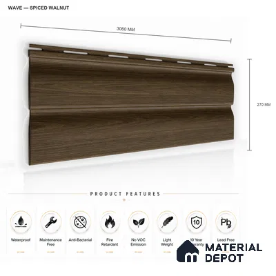 Spiced Walnut 10 ft x 0.89 ft (3060x270 mm) Wave Design Interior & Exterior Wall & Ceiling Panel - 16 mm | Suitable for Balcony, Facade & Open Area | Width is Subjected to 5% Variation