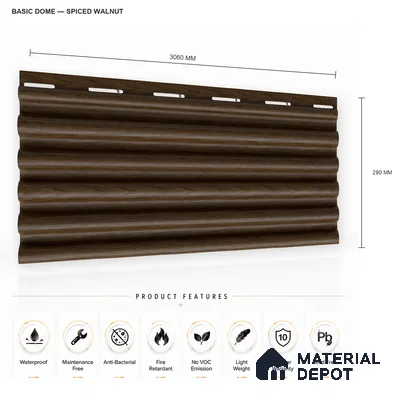 Spiced Walnut 10 ft x 0.7 ft (3060x215 mm) Dome Design Interior & Exterior Wall & Ceiling Panel - 20 mm | Suitable for Balcony, Facade & Open Area | Width is Subjected to 5% Variation