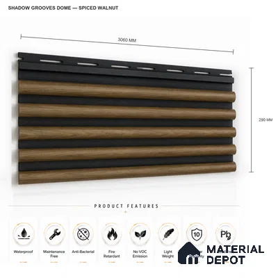 Spiced Walnut 10 ft x 0.7 ft (3060x215 mm) Dome Dual Black Design Interior & Exterior Wall & Ceiling Panel - 20 mm | Suitable for Balcony, Facade & Open Area | Width is Subjected to 5% Variation