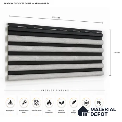 Armani Grey 10 ft x 0.7 ft (3060x215 mm) Dome Dual Black Design Interior & Exterior Wall & Ceiling Panel - 20 mm | Suitable for Balcony, Facade & Open Area | Width is Subjected to 5% Variation
