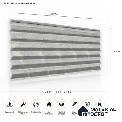Armani Grey 10 ft x 0.85 ft (3060x260 mm) Prism Design Interior & Exterior Wall & Ceiling Panel - 21 mm | Suitable for Balcony, Facade & Open Area | Width is Subjected to 5% Variation