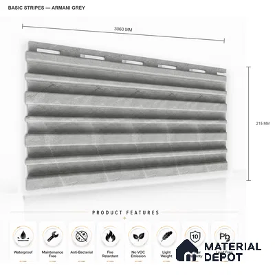 Armani Grey 10 ft x 0.89 ft (3060x270 mm) Stripes Design Interior & Exterior Wall & Ceiling Panel - 20 mm | Suitable for Balcony, Facade & Open Area | Width is Subjected to 5% Variation