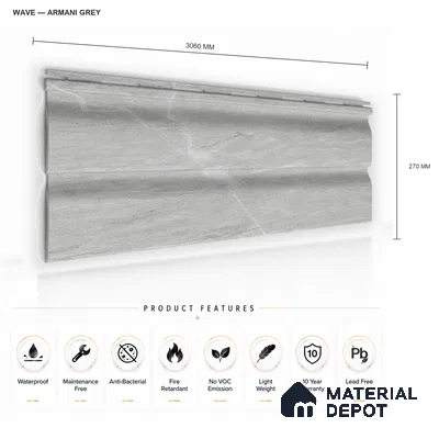 Armani Grey 10 ft x 0.89 ft (3060x270 mm) Wave Design Interior & Exterior Wall & Ceiling Panel - 16 mm | Suitable for Balcony, Facade & Open Area | Width is Subjected to 5% Variation