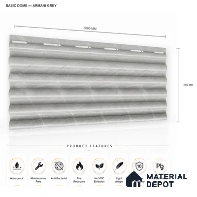 Armani Grey 10 ft x 0.7 ft (3060x215 mm) Dome Design Interior & Exterior Wall & Ceiling Panel - 20 mm | Suitable for Balcony, Facade & Open Area | Width is Subjected to 5% Variation