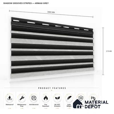 Armani Grey 10 ft x 0.89 ft (3060x270 mm) Stripes Dual Tone Design Interior & Exterior Wall & Ceiling Panel - 20 mm | Suitable for Balcony, Facade & Open Area | Width is Subjected to 5% Variation