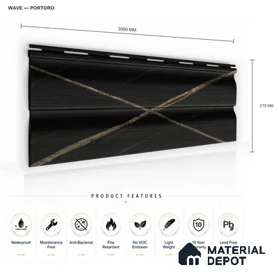 Portoro 10 ft x 0.89 ft (3060x270 mm) Wave Design Interior & Exterior Wall & Ceiling Panel - 16 mm | Suitable for Balcony, Facade & Open Area | Width is Subjected to 5% Variation