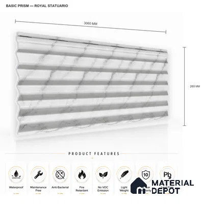 Royal Statuario 10 ft x 0.85 ft (3060x260 mm) Prism Design Interior & Exterior Wall & Ceiling Panel - 21 mm | Suitable for Balcony, Facade & Open Area | Width is Subjected to 5% Variation