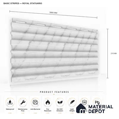 Royal Statuario 10 ft x 0.89 ft (3060x270 mm) Stripes Design Interior & Exterior Wall & Ceiling Panel - 20 mm | Suitable for Balcony, Facade & Open Area | Width is Subjected to 5% Variation
