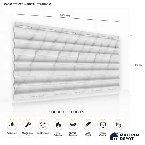 Royal Statuario 10 ft x 0.89 ft (3060x270 mm) Stripes Design Interior & Exterior Wall & Ceiling Panel - 20 mm | Suitable for Balcony, Facade & Open Area | Width is Subjected to 5% Variation
