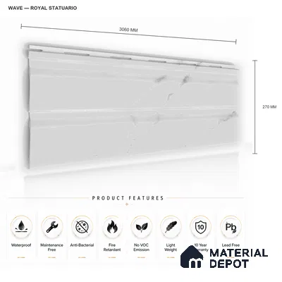 Royal Statuario 10 ft x 0.89 ft (3060x270 mm) Wave Design Interior & Exterior Wall & Ceiling Panel - 16 mm | Suitable for Balcony, Facade & Open Area | Width is Subjected to 5% Variation