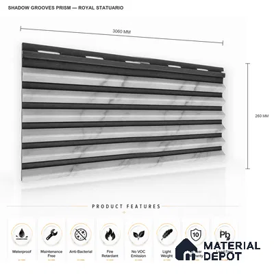 Royal Statuario 10 ft x 0.85 ft (3060x260 mm) Prism Dual Tone Design Interior & Exterior Wall & Ceiling Panel - 21 mm | Suitable for Balcony, Facade & Open Area | Width is Subjected to 5% Variation