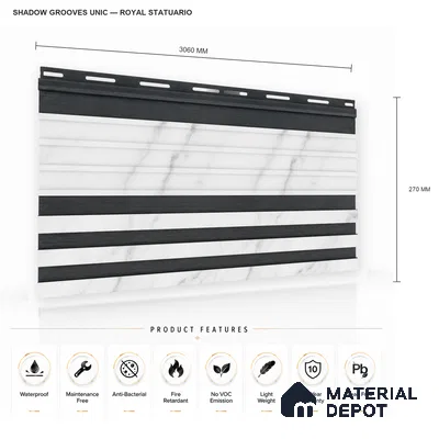 Royal Statuario 10 ft x 0.89 ft (3060x270 mm) Unic Dual Tone Design Interior & Exterior Wall & Ceiling Panel - 15 mm | Suitable for Balcony, Facade & Open Area | Width is Subjected to 5% Variation