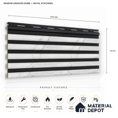 Royal Statuario 10 ft x 0.7 ft (3060x215 mm) Dome Dual Black Design Interior & Exterior Wall & Ceiling Panel - 20 mm | Suitable for Balcony, Facade & Open Area | Width is Subjected to 5% Variation