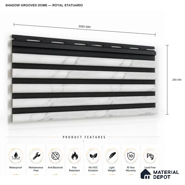Royal Statuario 10 ft x 0.7 ft (3060x215 mm) Dome Dual Black Design Interior & Exterior Wall & Ceiling Panel - 20 mm | Suitable for Balcony, Facade & Open Area | Width is Subjected to 5% Variation