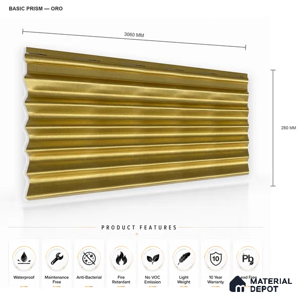 Oro 10 ft x 0.85 ft (3060x260 mm) Prism Design Interior & Exterior Wall & Ceiling Panel - 21 mm | Suitable for Balcony, Facade & Open Area | Width is Subjected to 5% Variation