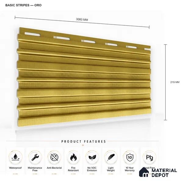 Oro 10 ft x 0.89 ft (3060x270 mm) Stripes Design Interior & Exterior Wall & Ceiling Panel - 20 mm | Suitable for Balcony, Facade & Open Area | Width is Subjected to 5% Variation