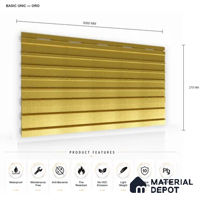 Oro 10 ft x 0.89 ft (3060x270 mm) Unic Design Interior & Exterior Wall & Ceiling Panel - 15 mm | Suitable for Balcony, Facade & Open Area | Width is Subjected to 5% Variation