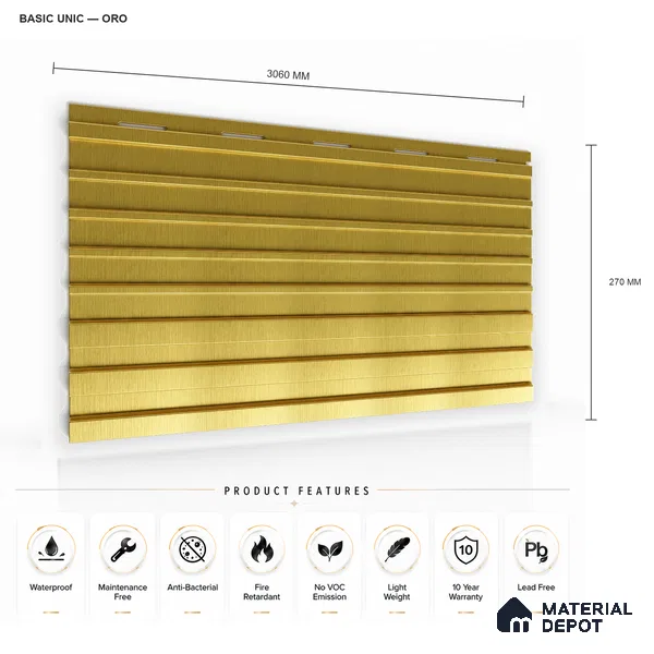 Oro 10 ft x 0.89 ft (3060x270 mm) Unic Design Interior & Exterior Wall & Ceiling Panel - 15 mm | Suitable for Balcony, Facade & Open Area | Width is Subjected to 5% Variation